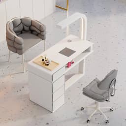 Cream Dust Collector Manicure Table With Lamp French Beauty Storage Nail Table Minimalist Aesthetic Table Ongle Salon Furniture