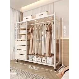 Clothes Rack White Hanger Gold Clothing Rack with Shelves for Boutiques Garment Rack for Hanging Clothes Large Wardrobe Closet
