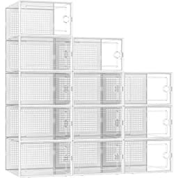 3/6/12pcs Shoe Storage Boxes Clear Stackable Shoe Boxes Storage Organizers Magnetic Door Fit Size Plastic Sneaker Containers