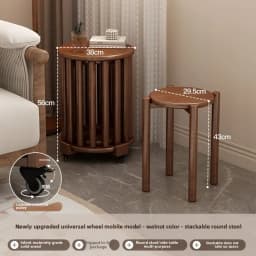 Solid Wood Stool Stackable Restaurant Chairs Space Saving Side Tables Mobile Coffee Table Stools (White/Walnut/Black)4-in-1