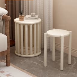 Solid Wood Stool Stackable Restaurant Chairs Space Saving Side Tables Mobile Coffee Table Stools (White/Walnut/Black)4-in-1