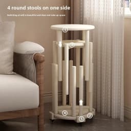 Solid Wood Stool Stackable Restaurant Chairs Space Saving Side Tables Mobile Coffee Table Stools (White/Walnut/Black)4-in-1