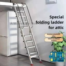 Aluminum Alloy Folding Attic Ladder Home Telescopic Thickened Herringbone Ladder Multi-functional with Handrail Staircase