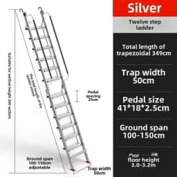 Aluminum Alloy Folding Attic Ladder Home Telescopic Thickened Herringbone Ladder Multi-functional with Handrail Staircase