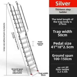 Aluminum Alloy Folding Attic Ladder Home Telescopic Thickened Herringbone Ladder Multi-functional with Handrail Staircase