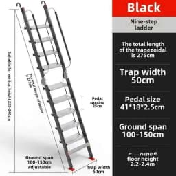 Aluminum Alloy Folding Attic Ladder Home Telescopic Thickened Herringbone Ladder Multi-functional with Handrail Staircase