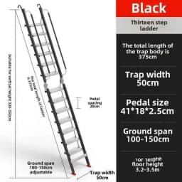 Aluminum Alloy Folding Attic Ladder Home Telescopic Thickened Herringbone Ladder Multi-functional with Handrail Staircase