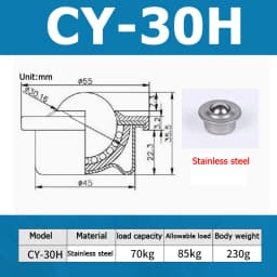 1-10pcs CY-8H/12H/15H/22H/30H/19C/25C Ball Transfer Ball Bearing Bullseye Wheels Carbon Steel / Nylon / SUS304 Stainless Steel