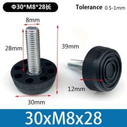 M8 Black Square / Round Plastic Pipe Plugs Adjustable Screw Foot Pad Furniture Leg Cover End Caps 20x20-50x50mm/20-50mm