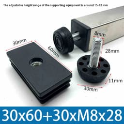 M8 Black Square / Round Plastic Pipe Plugs Adjustable Screw Foot Pad Furniture Leg Cover End Caps 20x20-50x50mm/20-50mm