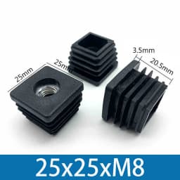 M8 Black Square / Round Plastic Pipe Plugs Adjustable Screw Foot Pad Furniture Leg Cover End Caps 20x20-50x50mm/20-50mm