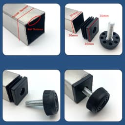 M8 Black Square / Round Plastic Pipe Plugs Adjustable Screw Foot Pad Furniture Leg Cover End Caps 20x20-50x50mm/20-50mm