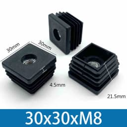 M8 Black Square / Round Plastic Pipe Plugs Adjustable Screw Foot Pad Furniture Leg Cover End Caps 20x20-50x50mm/20-50mm