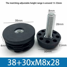 M8 Black Square / Round Plastic Pipe Plugs Adjustable Screw Foot Pad Furniture Leg Cover End Caps 20x20-50x50mm/20-50mm