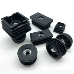 M8 Black Square / Round Plastic Pipe Plugs Adjustable Screw Foot Pad Furniture Leg Cover End Caps 20x20-50x50mm/20-50mm