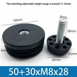 M8 Black Square / Round Plastic Pipe Plugs Adjustable Screw Foot Pad Furniture Leg Cover End Caps 20x20-50x50mm/20-50mm