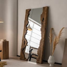 Mid century wooden full-length mirror furniture living room floor mounted dressing mirror room decoration espejos para pared