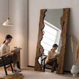 Mid century wooden full-length mirror furniture living room floor mounted dressing mirror room decoration espejos para pared