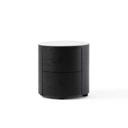 Italian Minimalist Round Bedside Table Smoked Bedroom Storage Cabinet Solid Wood Rock Slab Bedside Table Nordic 40CM Small
