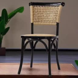 For Scandinavian Dining Chair Vintage Rattan Backrest Chairs with Solid Wood Legs Comfortable Cafe Seat Rustic Tea Room Furnitur