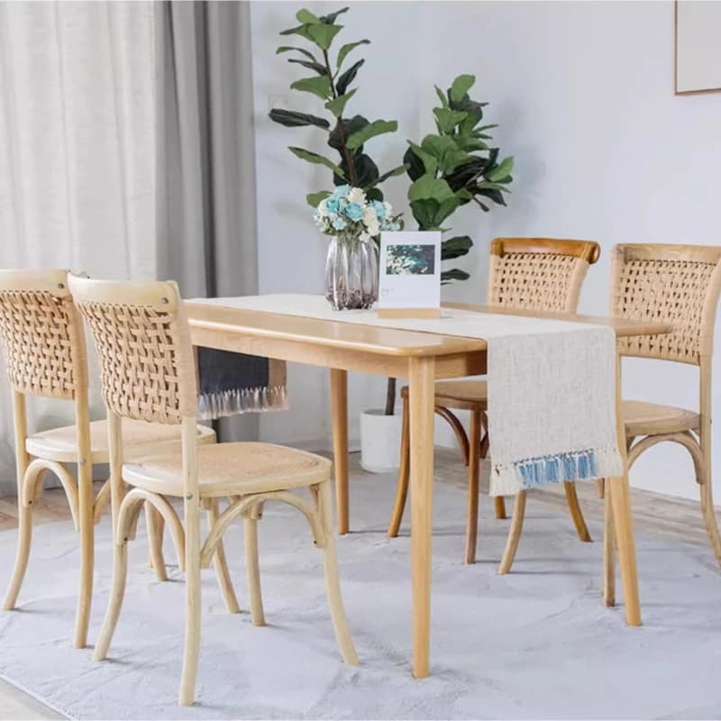 For Scandinavian Dining Chair Vintage Rattan Backrest Chairs with Solid Wood Legs Comfortable Cafe Seat Rustic Tea Room Furnitur