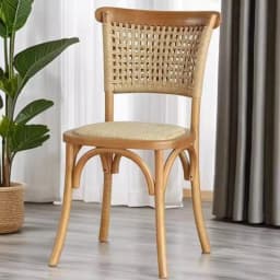 For Scandinavian Dining Chair Vintage Rattan Backrest Chairs with Solid Wood Legs Comfortable Cafe Seat Rustic Tea Room Furnitur
