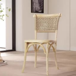 For Scandinavian Dining Chair Vintage Rattan Backrest Chairs with Solid Wood Legs Comfortable Cafe Seat Rustic Tea Room Furnitur
