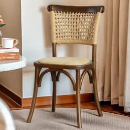 For Scandinavian Dining Chair Vintage Rattan Backrest Chairs with Solid Wood Legs Comfortable Cafe Seat Rustic Tea Room Furnitur