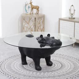Designer fiberglass living room coffee table personalized sofa hippo animal shape tempered glass coffee table