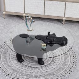 Designer fiberglass living room coffee table personalized sofa hippo animal shape tempered glass coffee table