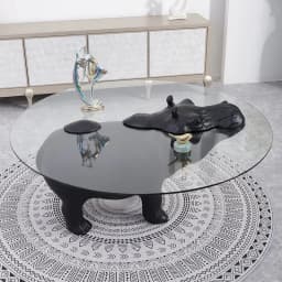 Designer fiberglass living room coffee table personalized sofa hippo animal shape tempered glass coffee table