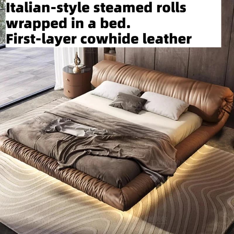 200x220cm Italian Luxury Suspension Bed Designer Leather Frames Double Bed King Size Queen Twin Headboard Bedroom Furniture
