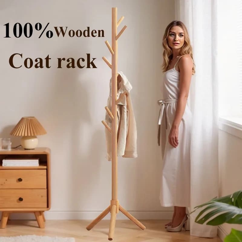 Solid wood coat rack Floor hanger Shelf Bedroom bag rack Children's hanger