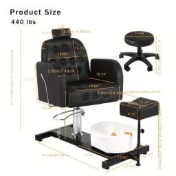 Foot SPA Chair Sofa with Foot Bath Basin Pedicure Hydraulic Lifting 360° Rotation Nail Salon Furniture