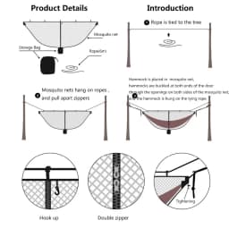 Hammock Mosquito Net Outdoor Breathable Insect Screen Portable Travel Camping Hammock with Mosquito Net Included Adult Size