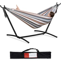Double Outdoor Garden Garden Hammock Heavy Duty Steel Frame 150kg Capacity Portable Nylon Tote Bag 1 Person Space Saving