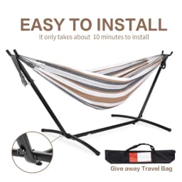 Double Outdoor Garden Garden Hammock Heavy Duty Steel Frame 150kg Capacity Portable Nylon Tote Bag 1 Person Space Saving