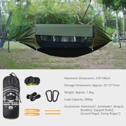 3-in-1 Outdoor Sunshade Mosquito Net Hammock, Silver-Coated Sun-Protection Camping Mosquito-Proof Hammock