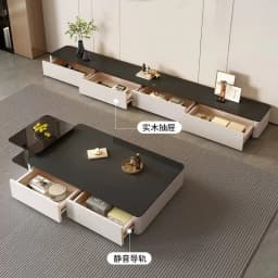 Modern Black & White TV Stand Glossy Stone Top Low Console Minimalist Living Room Cabinet for Small Apartment Home Furniture