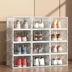 6/12/24pcs Transparent Shoe Boxes Stackable Shoe Cases Storage Plastic Shoes Box Dustproof Sneaker Boxes Shoes Furniture Organiz