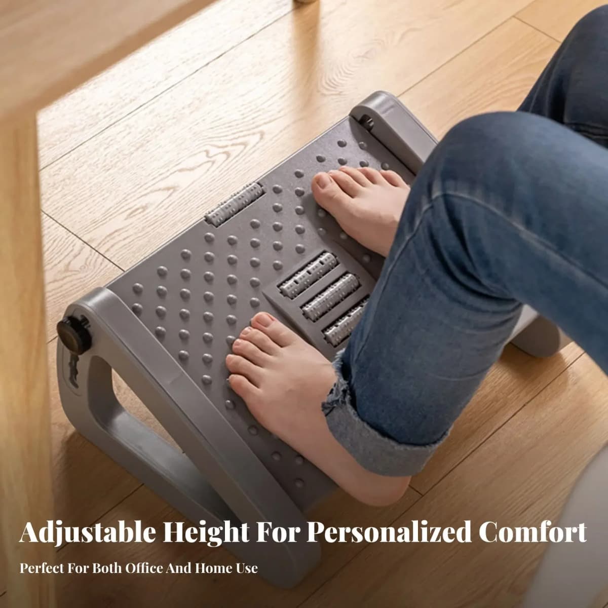 Adjustable Desk-Side Footrest Improves Posture Foot Ergonomic Aid Sturdy Design Massage Rollers for Study Room, Home