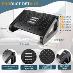 Adjustable Desk-Side Footrest Improves Posture Foot Ergonomic Aid Sturdy Design Massage Rollers for Study Room, Home