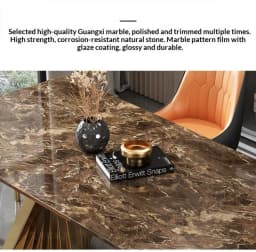 Any Size Custom Luxury Marble Dining Table With Gold Metal Frame Waterproof Wear Resistant Stable For Dining Guest Room