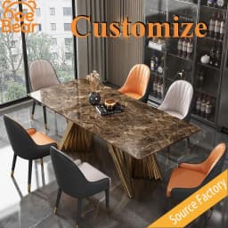 Any Size Custom Luxury Marble Dining Table With Gold Metal Frame Waterproof Wear Resistant Stable For Dining Guest Room
