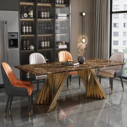 Any Size Custom Luxury Marble Dining Table With Gold Metal Frame Waterproof Wear Resistant Stable For Dining Guest Room