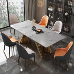 Any Size Custom Luxury Marble Dining Table With Gold Metal Frame Waterproof Wear Resistant Stable For Dining Guest Room
