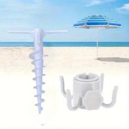 5 Spiral Screw In Sand Anchor, Beach Umbrella Ground Stake with 2 Hooks, Outdoor Patio Umbrella Accessories Set