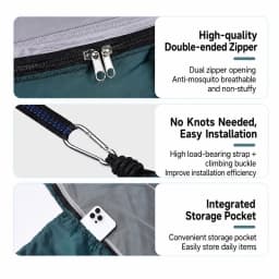 2-In-1 Camping Hammock With Mosquito Net 3m Straps and Carabiner Storage Bag Anti-Tilt-Over Outdoor Leisure Swing for Adults