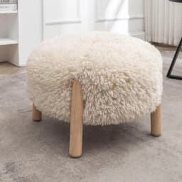 Nordic Creamy Ottoman, Solid Wood Footrest with Lambs Wool, Removable Washable Cover, Non Slip Pads, Stool for Sofa, Tea Table