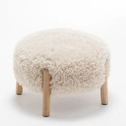 Nordic Creamy Ottoman, Solid Wood Footrest with Lambs Wool, Removable Washable Cover, Non Slip Pads, Stool for Sofa, Tea Table